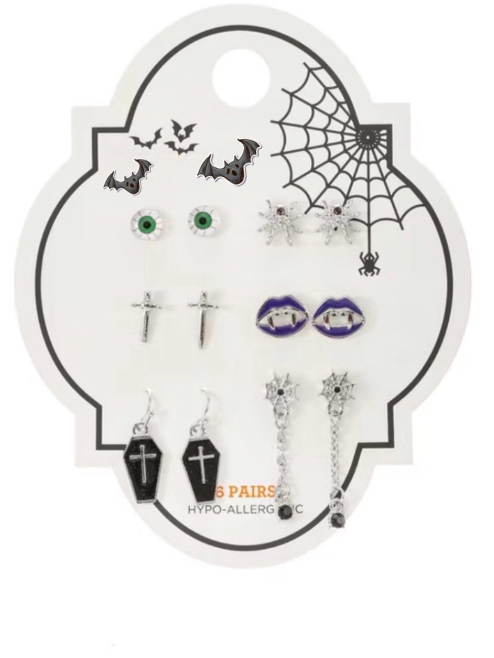 Silver Haunted Icons Halloween Earring Set 6 Pairs NWT